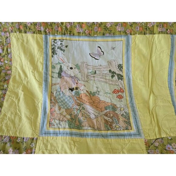 Vintage Beatrix Potter Peter Rabbit Baby Quilt Nursery Crib Blanket Yellow 57x44 - Picture 2 of 9